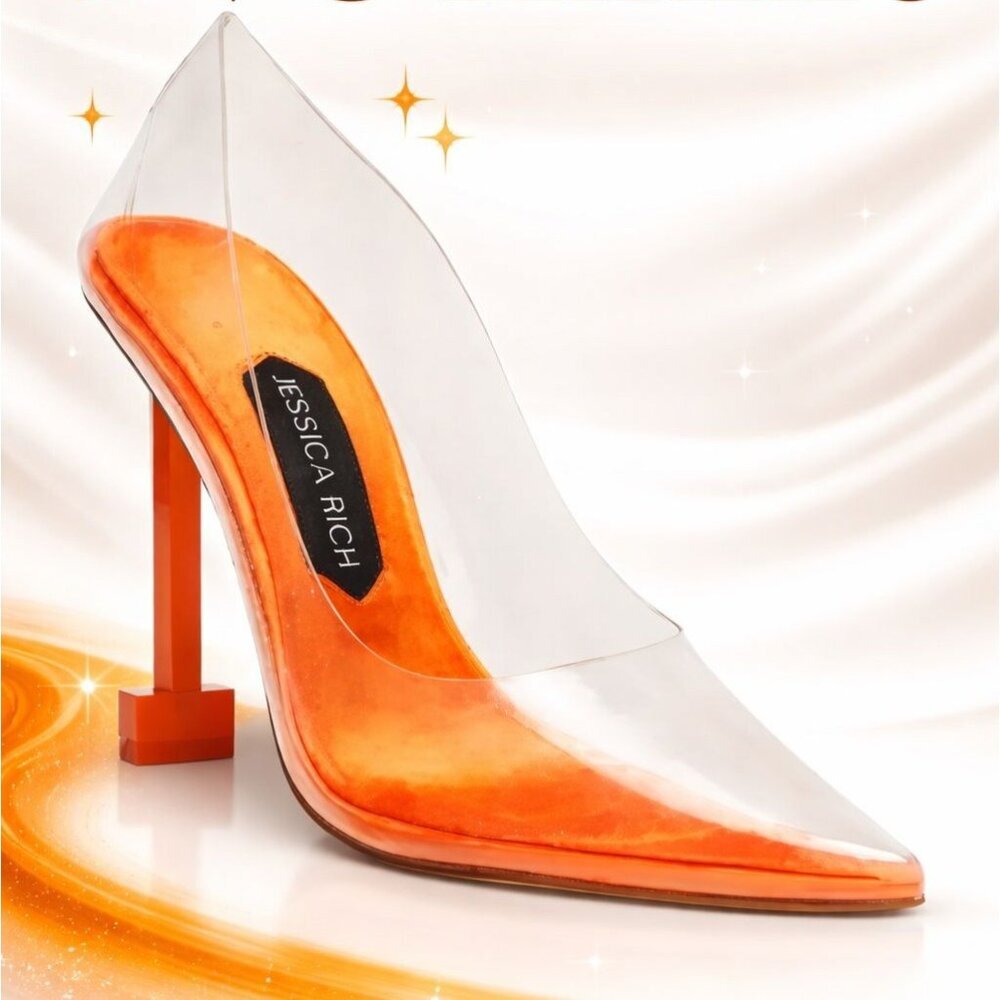 Jessica Rich Clear Pumps Orange Block Heel Pointed Stiletto Heels EU 37 US 7.5